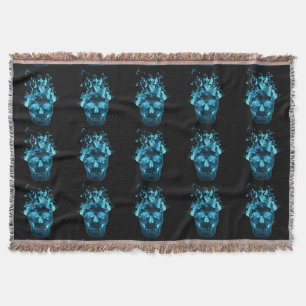 Blue Fire Skull Throw Blanket Deken