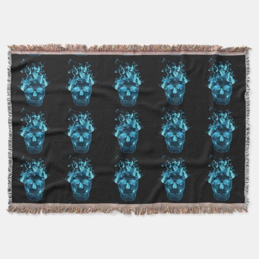 Blue Fire Skull Throw Blanket Deken (Voorkant)