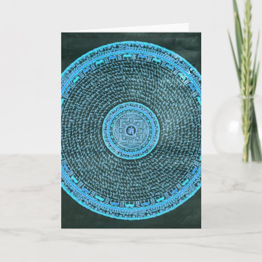 Blue Fire Tibetan Mandala Art (Turquoise & Black) Feestdagen Kaart (Voorkant)