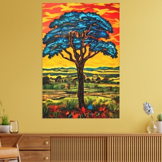 Blue Fire Tree Canvas Afdruk (Insitu (Woonkamer))