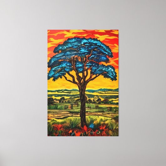 Blue Fire Tree Canvas Afdruk (Voorkant)