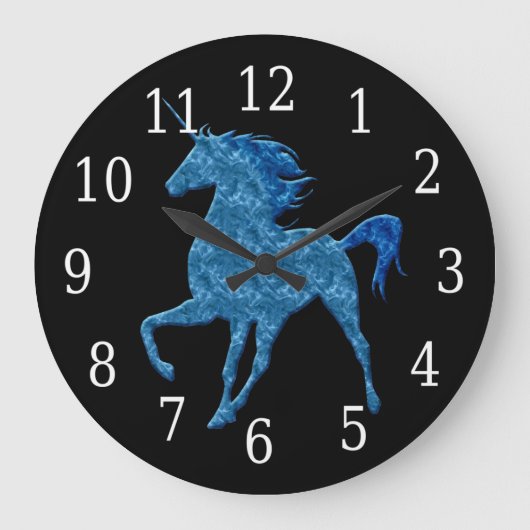 Blue Fire Unicorn Clock Grote Klok (Voorkant)
