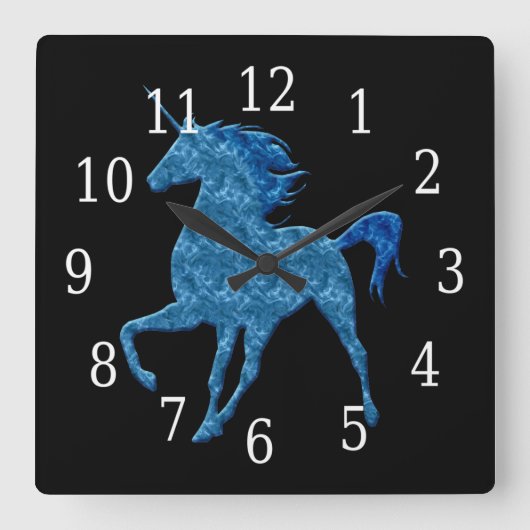 Blue Fire Unicorn Clock Vierkante Klok (Voorkant)