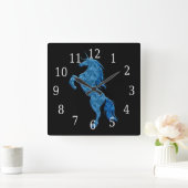 Blue Fire Unicorn Clock Vierkante Klok (Huis)