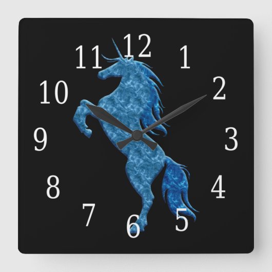 Blue Fire Unicorn Clock Vierkante Klok (Voorkant)