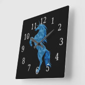 Blue Fire Unicorn Clock Vierkante Klok (Hoek)
