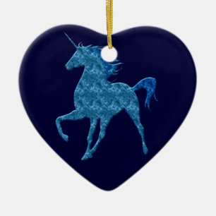 Blue Fire Unicorn Heart Ornament
