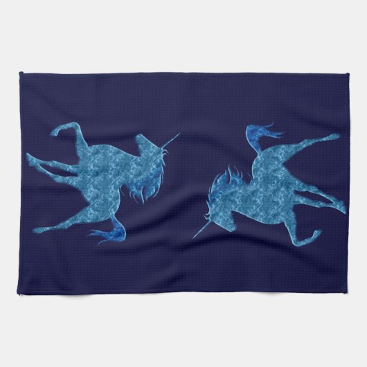 Blue Fire Unicorn Kitchen Towel Theedoek (Horizontaal)