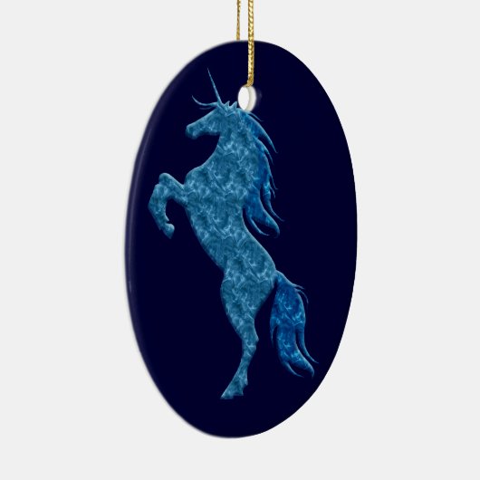 Blue Fire Unicorn Oval Ornament (Rechts)
