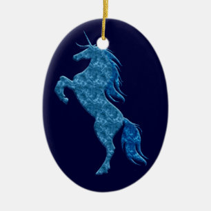 Blue Fire Unicorn Oval Ornament