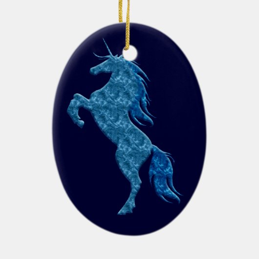 Blue Fire Unicorn Oval Ornament (Achterkant)