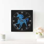 Blue Fire Unicorn Roman Numeral Clock Vierkante Klok (Huis)