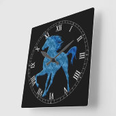 Blue Fire Unicorn Roman Numeral Clock Vierkante Klok (Hoek)