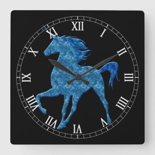 Blue Fire Unicorn Roman Numeral Clock Vierkante Klok