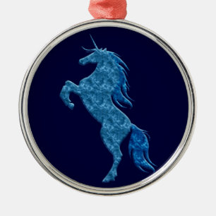 Blue Fire Unicorn Round Ornament