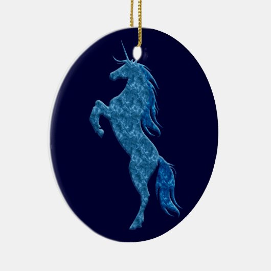 Blue Fire Unicorn Round Ornament (Rechts)