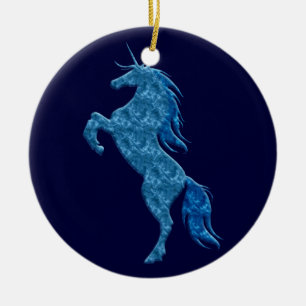 Blue Fire Unicorn Round Ornament