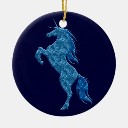 Blue Fire Unicorn Round Ornament (Voorkant)