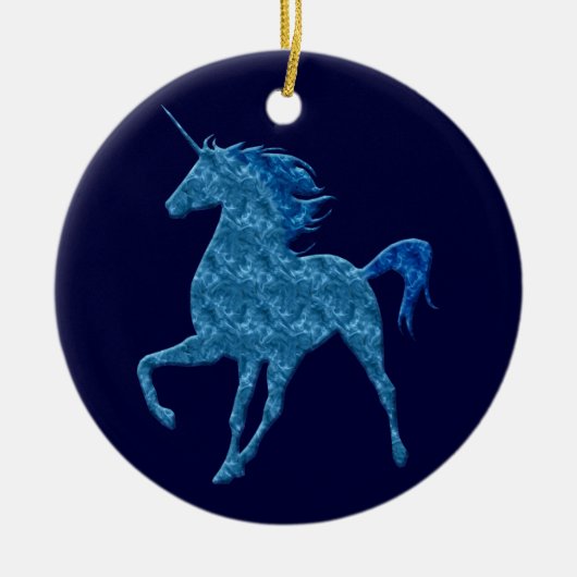 Blue Fire Unicorn Round Ornament (Voorkant)
