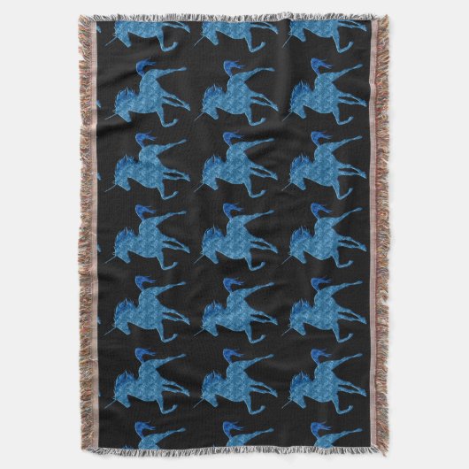 Blue Fire Unicorn Throw Blanket Deken (Voorkant Verticaal)