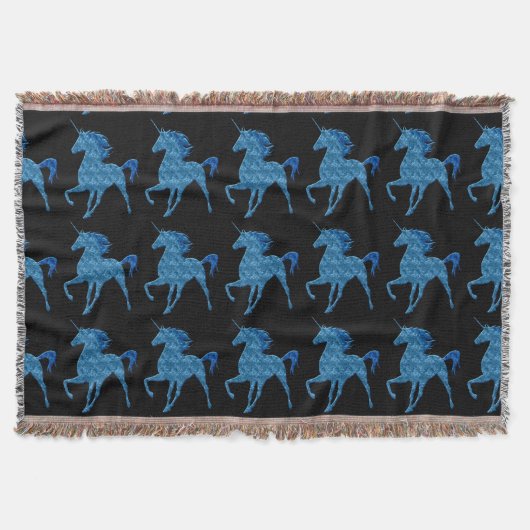 Blue Fire Unicorn Throw Blanket Deken (Voorkant)