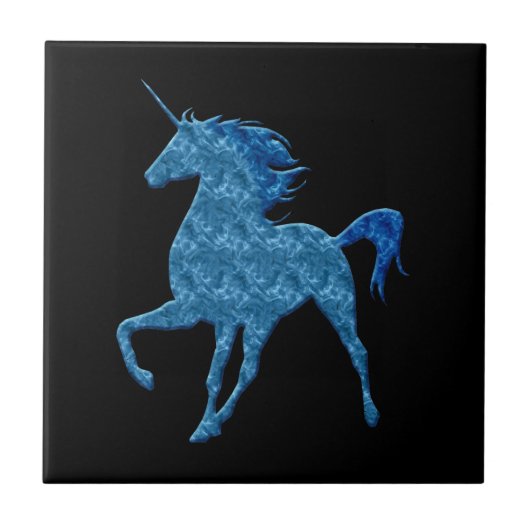 Blue Fire Unicorn Tile Tegeltje (Voorkant)