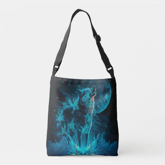 Blue Fire Wolf Crossbody Tas (Achterkant)