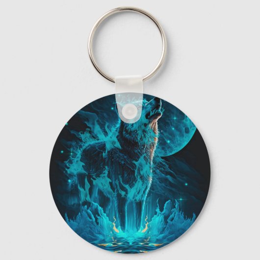 Blue Fire Wolf Sleutelhanger (Voorkant)
