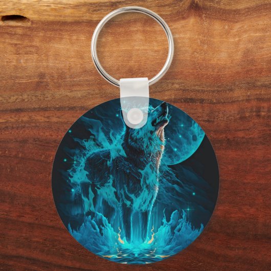 Blue Fire Wolf Sleutelhanger (Achterkant)
