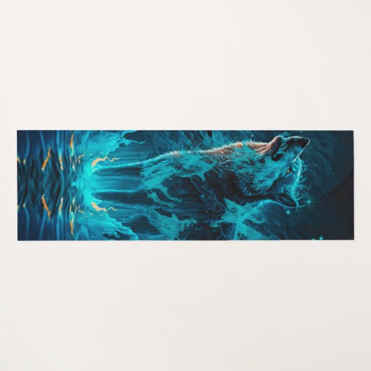 Blue Fire Wolf Yogamat (Achterkant (horizontaal))