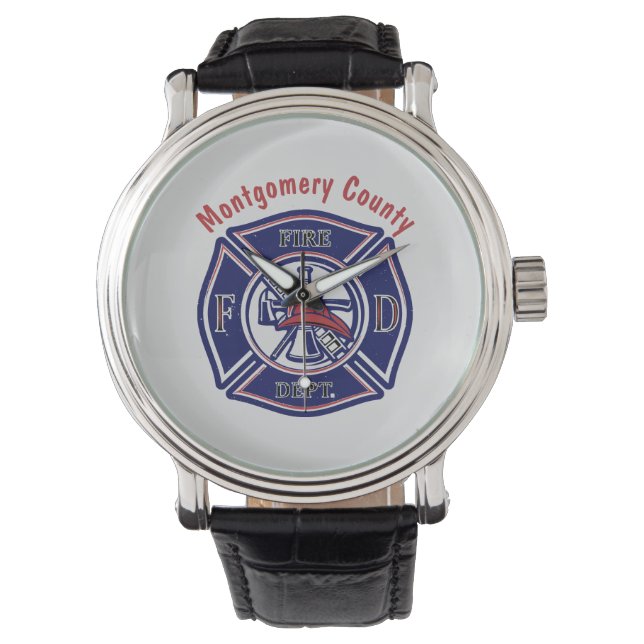 Blue Firefighter Badge Logo Gepersonaliseerd Horloge (Voorkant)