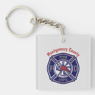 Blue Firefighter Badge Logo Gepersonaliseerd Sleutelhanger