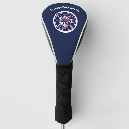 Blue Firefighter Badge Logo Persoonlijk Golfheadcover (Voorkant)