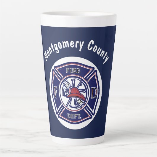 Blue Firefighter Badge Logo Persoonlijk Latte Mok (Voorkant)