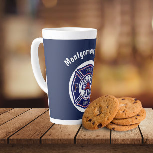 Blue Firefighter Badge Logo Persoonlijk Latte Mok