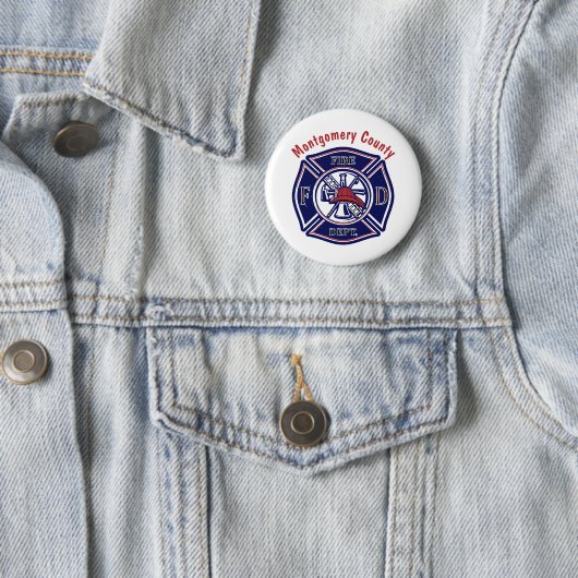 Blue Firefighter Badge Logo Persoonlijk Ronde Button 5,7 Cm (In situ)
