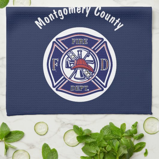 Blue Firefighter Badge Logo Persoonlijk Theedoek (Gevouwen)
