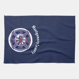 Blue Firefighter Badge Logo Persoonlijk Theedoek