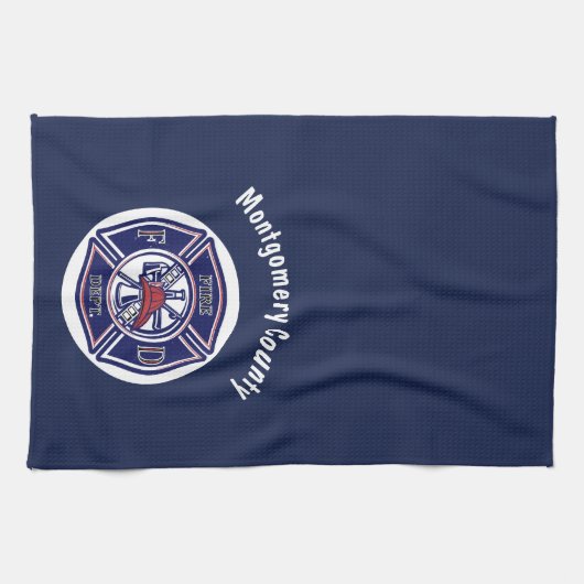 Blue Firefighter Badge Logo Persoonlijk Theedoek (Horizontaal)