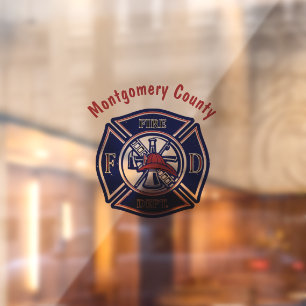 Blue Firefighter Badge Logo   Raamsticker