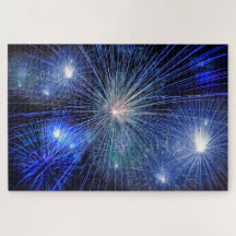 Blue fireworks at night jigsaw puzzel