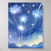 Blue Fireworks | Firework Celebration Watercolor Poster (Voorkant)