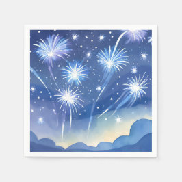 Blue Fireworks | Firework Celebration Watercolor Servet