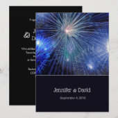 Blue Fireworks Wedding Invitation Kaart (Voorkant / Achterkant)