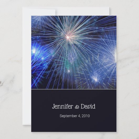 Blue Fireworks Wedding Invitation Kaart (Voorkant)