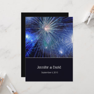 Blue Fireworks Wedding Invitation Kaart
