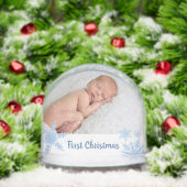 Blue First Christmas Double Photo Sneeuwbol (Kerstmis)