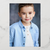 Blue First Heilige Commune Foto Cross Silver Folie Uitnodiging (Achterkant)