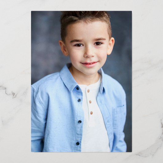 Blue First Heilige Commune Foto Cross Silver Folie Uitnodiging (Achterkant)