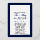Blue First Heilige Commune Foto Silver Lijst Folie Uitnodiging (Voorkant)